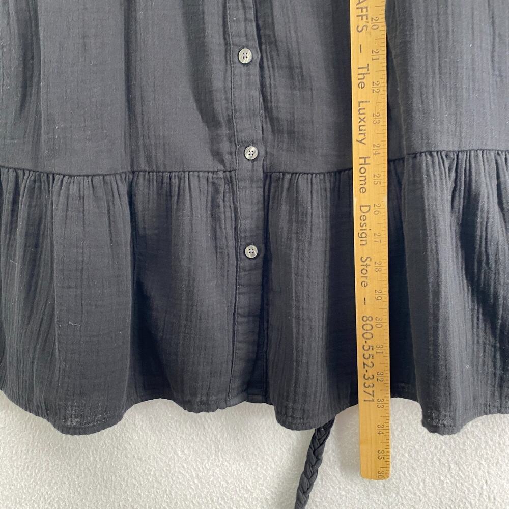 GAP Dress XS Crinkle Gauze Mini Tiered Ruffle Button Front Puff Sleeve Black NEW - Picture 14 of 16